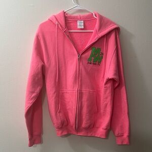 Port and Company Pink Hoodie with Green Logo